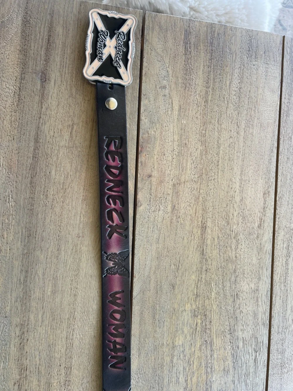 Leather Belt Redneck woman Buckle - Black/pink